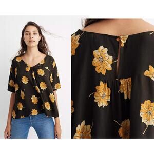 Madewell Rhyme Top in Fall Flowers Green Yellow XXS